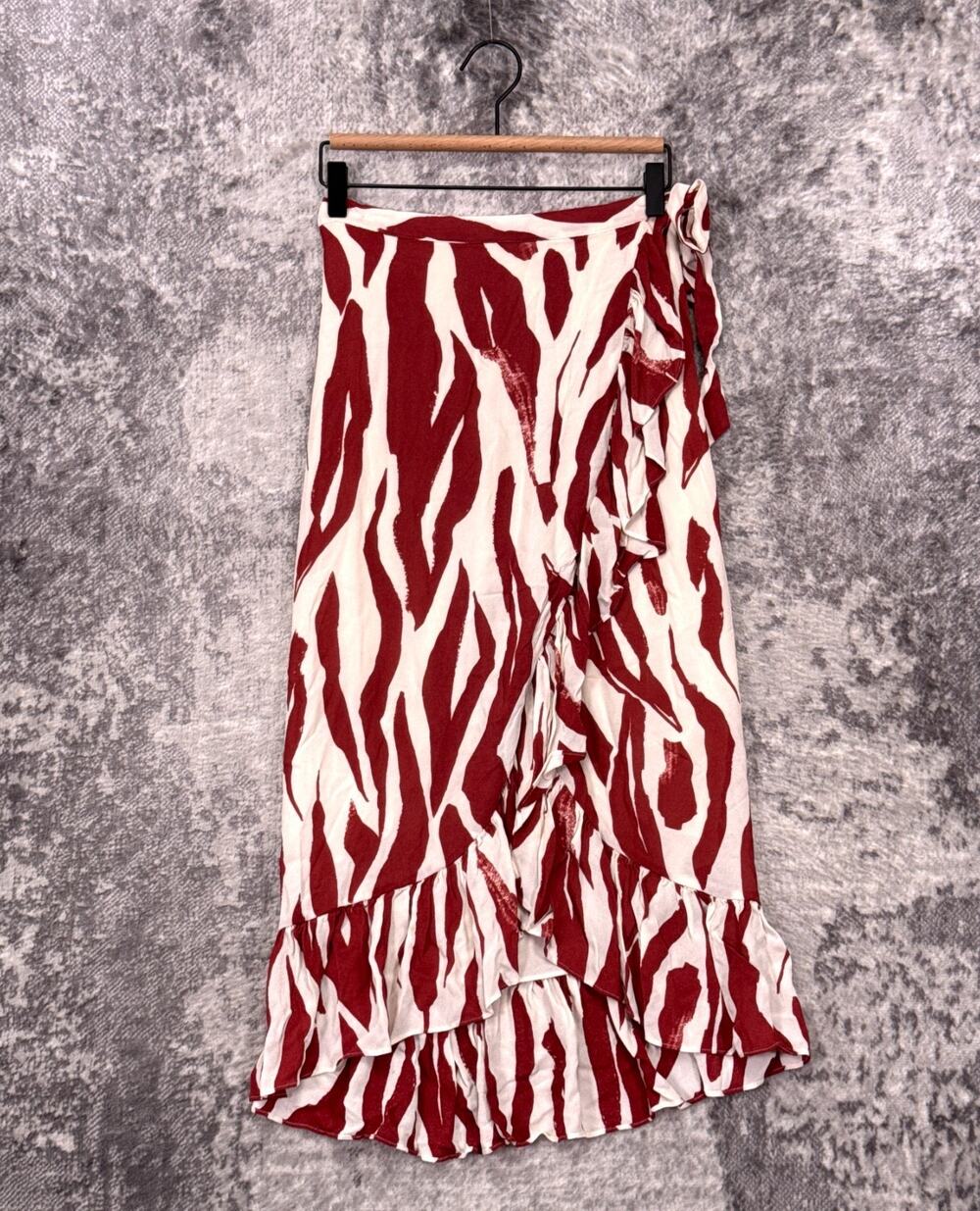 Anine Bing Skirt XS Womens Lucky Wrap Red & Cream Zebra Print Midi